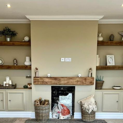 Wall Transformation, Cabinet Molding, Chimney Breast, Garden Centre, Diy Shelves, Farrow Ball, Built Ins, Wicker Baskets, So Happy