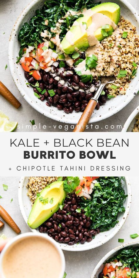 Black Bean Bowl Healthy, Healthy Wfpb Recipes, Kale And Quinoa Bowl, Quinoa Kale Bowl, Bean Bowls Healthy, Kale Bowl Recipe, Paleo Bowls, Black Bean Quinoa Bowl, Wfpb Dinner