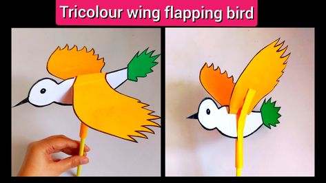 Tricolour flapping bird Tricolour Craft Ideas For Kids, Tricolour Craft, Republic Day Craft Ideas, Independence Day Craft Ideas, Republic Day Craft, Flapping Bird, Craft Easy, Republic Day, Tri Color