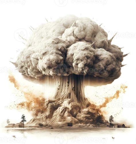 Big explosion of nuclear bomb with smoke, isolated on white background AI Generated Big Explosion, Nuclear Blast, Carl Gallagher, Flat Design, Art Work, White Background, Royalty Free Stock Photos, Layout, Quick Saves