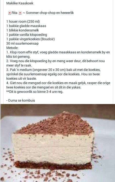 Maklike Kaaskoek Maklike Yskasterte, Maklike Yskas Terte, Maklike Afrikaanse Resepte, Kaaskoek Resepte, Maklike Resepte, Milk Recipes Dessert, Homemade Cheesecake Recipes, Easy Tart Recipes, Cheesecake Ingredients