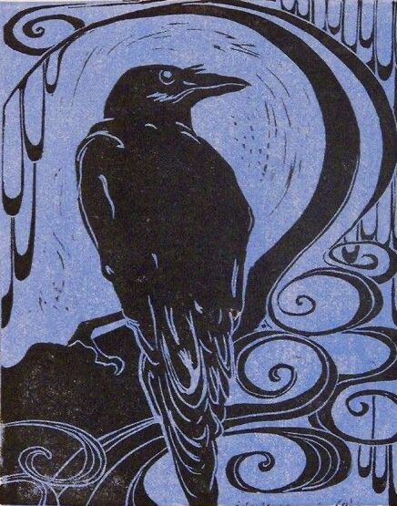 Emily Bender Raven Drawing, Three Crows, Raven Illustration, Raven Painting, Quoth The Raven, Linocut Printmaking, Black Birds, Crow Art, Black Raven