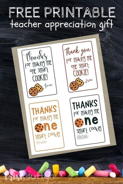 Don't forget to thank your child's teacher before the last day of scool! Give teachers the gift of cookies with this teacher appreciation gift and "thank you for making me one smart cookie" free printable gift tag. Grab a package of cookie mix and an oven mitt to add to this printable. It's a sweet way to say thanks to your child’s teacher this year. #IdeasForTheHome #Kenarry Cookie Gifts For Teachers, Cookie Teacher Gift Tag, Cookie Gift For Teacher, Cookie Thank You Tags Free Printable, Thank You For Making Me One Smart Cookie Free Printable, Cookies Teacher Appreciation, Teacher Appreciation Cookies Tags, Teacher Baked Goods Gift Ideas, Smart Cookie Tags Free Printable