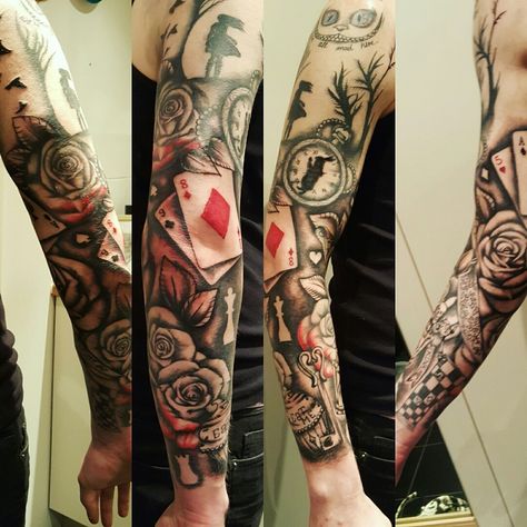 My Alice in wonderland sleeve😁 #alice #aliceinwonderland #fullsleeve #colour #color #gothic | May 25th 2016 | 40596 Alice And Wonderland Leg Sleeve, Dark Alice In Wonderland Tattoo Ideas, Gothic Alice In Wonderland Tattoo, Alice In Wonderland Sleeve, Goth Alice In Wonderland Tattoo, Trash Polka Alice In Wonderland Tattoo, Alice In Wonderland Forearm Tattoo, Alice In Wonderland Tattoo Sleeve, Alice In Wonderland Hip Tattoo