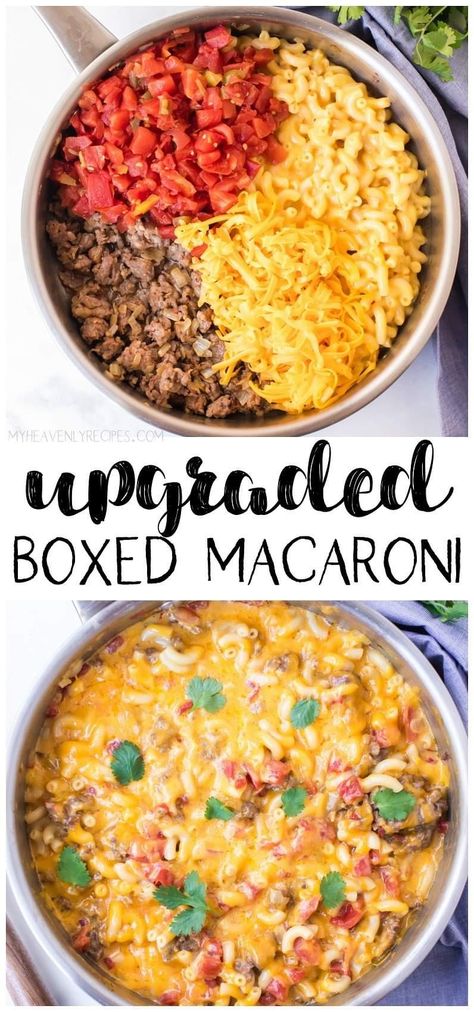 Upgraded Mac And Cheese, Cheeseburger Macaroni With Boxed Mac And Cheese, Kraft Mac And Cheese With Hamburger, Hamburger Macaroni And Cheese, Hamburger Helper With Kraft Mac N Cheese, Box Macaroni And Cheese Recipes, Boxed Macaroni And Cheese Recipes, Boxed Mac N Cheese Upgrade, Recipes With Boxed Mac And Cheese