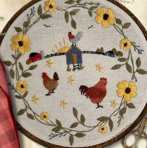 Chicken Coop Farm beginner Embroidery Kit - Easy Rooster DIY Gift for Home Decor- Hand Embroidery Sampler Set. Easy embroidery. embroidery sampler.  Create a handmade token of home  with our beginner-friendly embroidery kit. Our kits are thoughtfully put together to ensure you have a delightful experience from threading your first needle to the final stitch. Craft a lasting piece of art with a Vickinstitches original design tailored for creativity . The fabric is printed with indelible  ink that will provide you the detailed guides you need to create your art. The fabric provided is a generous size that will easily be held taut in your hoop. Every effort has been made to give you a quality craft kit you will be excited to do and proud to display or give as an anniversary or homecoming gift 8 Chicken Coop, Farmhouse Embroidery, Floral Wreath Embroidery, Farm Embroidery, Wreath Embroidery, Beginner Embroidery Kit, Beginner Embroidery, Embroidery Sampler, Beautiful Farm