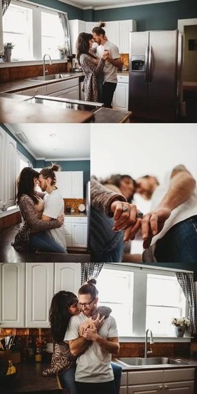 Lifestyle Photography In Home, Lifestyle Kitchen Photography, Kitchen Poses, Couple Lifestyle Photography, At Home Engagement Pictures, In Home Lifestyle Session, In Home Couples Session, In Home Engagement Session, Lifestyle Photography Couples