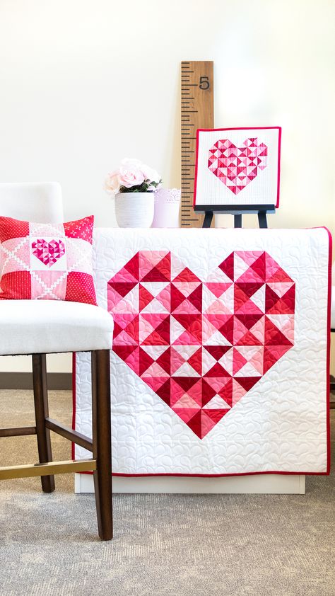 Quilted Heart Wall Hanging, Heart Strip Quilt Free Pattern, Have A Heart Quilt, Valentine’s Day Quilt Patterns, Heart Shaped Quilt Pattern, Valentines Wall Hanging Quilt, Valentine Mini Quilts Wall Hangings, Valentines Quilt Block, Valentines Day Quilting Projects