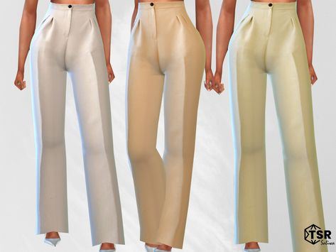 The Sims Resource - A Line Wide Leg Trouser Pants The Sims 4 Cc Resource Pants, Sims 4 Wide Leg Pants, Sims 4 Pants Cc Female, Female Tie, Mods Sims 4, High Waisted Slacks, True Jeans, Clothes Cc, Sims 4 Tsr