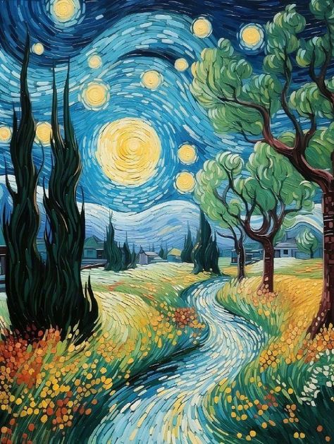 فنسنت فان جوخ, Starry Night Art, Giving People, Arte Van Gogh, Landscape Art Painting, Van Gogh Art, Starry Night Van Gogh, Diamond Painting Kits, 수채화 그림