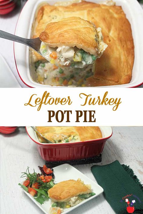 Leftover Turkey Pot Pie | 2 Cookin Mamas Our single crust leftover turkey pot pie combines vegetables, leftover turkey, chicken broth, fat-free half & half & cheese for a delicious & healthier dinner option. Believe me, leftovers never tasted so good! #dinner #turkey #potpie #healthyeating #recipe Turkey Pot Pie Using Leftover Gravy, Turkey Pot Pie With Pie Crust, Turkey Pot Pie Recipe Easy, Healthy Pot Pie, Leftover Turkey Pot Pie, Turkey Pot Pie Easy, Pot Pie Recipe Easy, Turkey Gravy From Drippings, Turkey Pot Pie Recipe