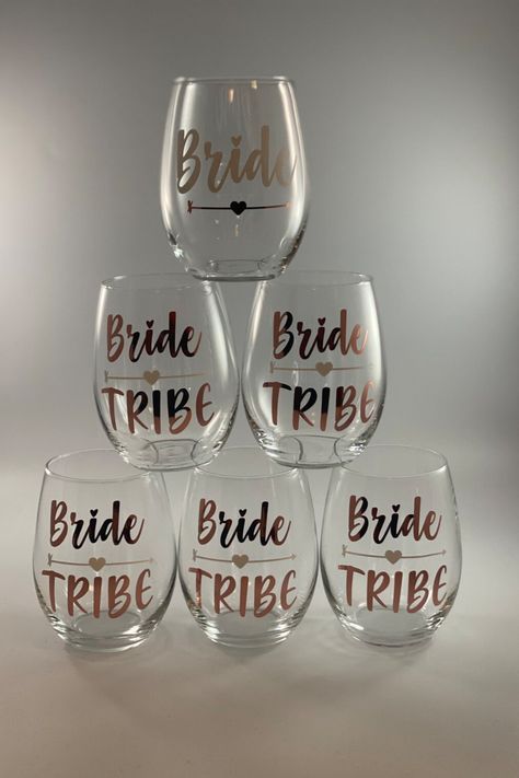 Bridal Party Bachelorette, Party Bachelorette, Stemless Wine Glasses, Bride Tribe, Rose Design, Bachelorette Party, Wine Glasses, Bridal Party, Wedding Favors