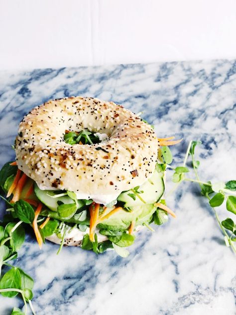 Everything Bagel Veggie Sandwich Veggie Bagel, Breakfast Bagel, Bagel Sandwich, Veggie Sandwich, Almond Cream, Everything Bagel, Budget Meals, Bagels, High Tea