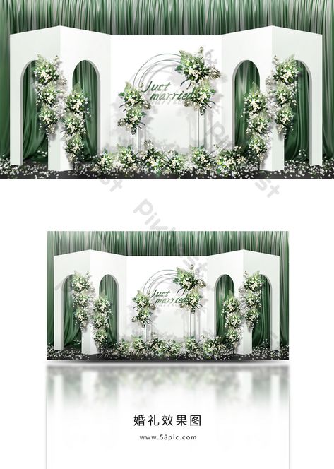 white green forest wedding effect picture Green Backdrop With Flowers Wedding, Wedding Green Backdrop, Green Backdrop With Flowers, Green And White Backdrop, Weddings Background, Green Wedding Backdrop, Green Forest Wedding, White Green Wedding, Indian Wedding Decorations Receptions