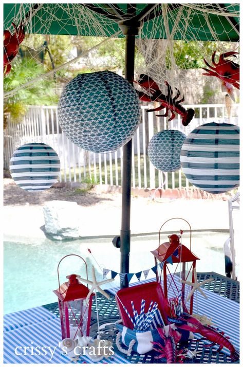 Crab Feast Party, Seafood Boil Party Decorations, Lobster Bake Party, Shrimp Boil Party, Low Country Boil Party, Crab Boil Party, Seafood Broil, Lobster Party, Feast Ideas