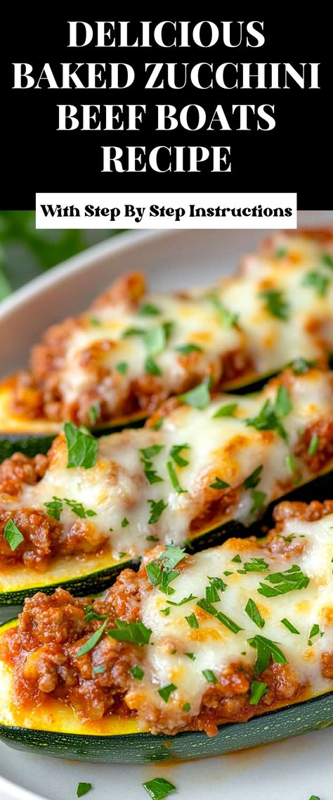 Image for Delicious Baked Zucchini Beef Boats Recipe Zucchini Boats Lasagna, Zucchini Boats Easy, Healthy Zucchini Boats, Zucchini Boat Recipe, Zucchini Boats Beef, Zucchini Beef, Zucchini Boat, Zucchini Dinner Recipes, Low Calorie Baking