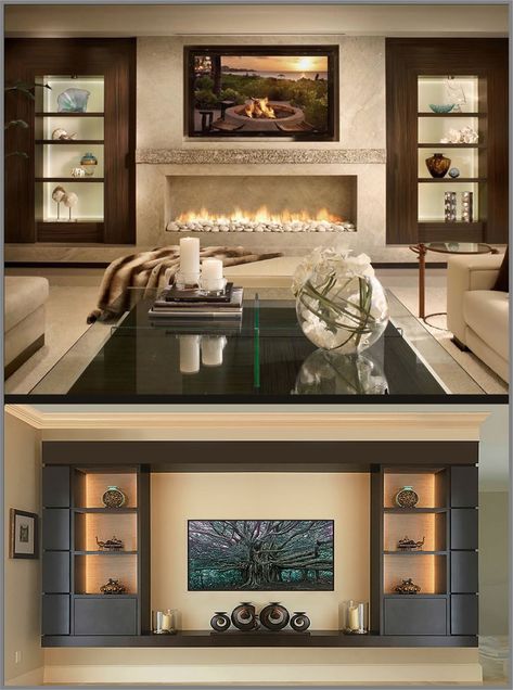 Tv Wall Aesthetic, Wall Units Kitchen, Built In Tv Wall Unit, Wall Units With Fireplace, Tv Wall Units, Built In Closet, Wall Entertainment Center, Tv Walls, Wall Unit Designs