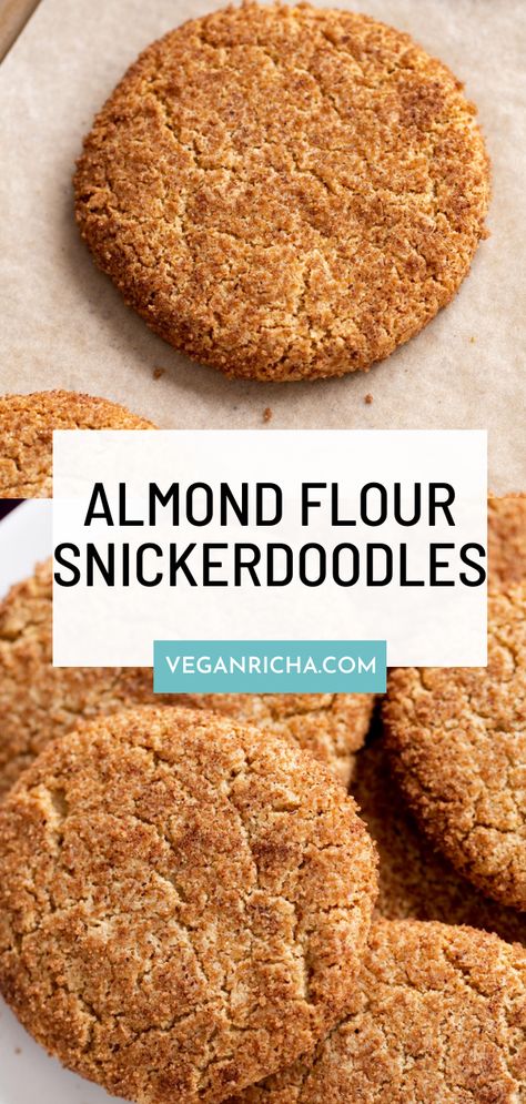 These almond flour snickerdoodles are vegan and gluten-free yet perfectly crispy and chewy, and with the signature crinkly top that makes them the eye-catcher on every cookie platter. So easy to make and kids and adults alike love them. Gluten Free Snickerdoodle Cookies, Gluten Free Almond Cookies, Vegan Snickerdoodles, German Chocolate Cookies, Easy Vegan Cookies, Patty Cake, Vegan Richa, Almond Flour Cookies, Cookie Platter