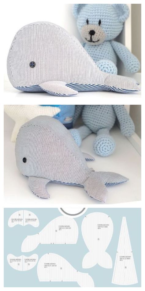 Diy Sy, Whale Plush, Sew Patterns, Ornaments Homemade, Fabric Christmas Ornaments Diy, Folded Fabric Ornaments, Animal Sewing Patterns, Christmas Ornaments Diy, Sewing Stuffed Animals