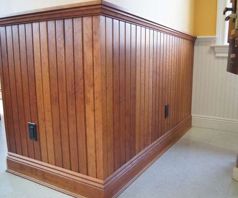 wood stain vs. painted Vintage Wood Paneling, Stained Beadboard, Pinterest Bedroom, Wainscoting Hallway, Baseboards And Trim, Wainscoting Stairs, Faux Wainscoting, Wood Wainscoting, Wainscoting Bedroom