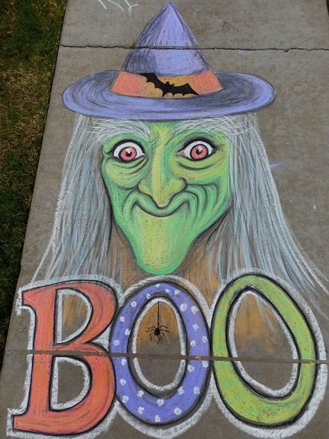 Halloween sidewalk chalk art!!! Fun! Halloween Sidewalk Chalk Ideas, Chalk Art Halloween Ideas, Halloween Sidewalk Ideas, Halloween Chalk Drawings, Chalk Halloween Art, Halloween Chalk Art Easy, Fall Sidewalk Chalk Art, Halloween Chalk Ideas, Fall Sidewalk Chalk