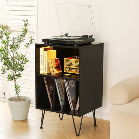 Hommpa Turntable Stand Black Record Player Stand with Vinyl Storage and LED Light Vinyl Record Storage Cabinet Holds Up to 100 Albums Record Player Table for Living Room Bedroom Office - Walmart.com Vinyl Record Storage Shelf, Record Decor, Listening Station, Record Player Table, Record Player Cabinet, Record Storage Cabinet, Cd Dvd Storage, Turntable Stand, Record Player Stand