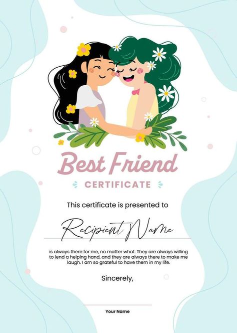 flat fun cute design vector friendship certificate Best Friend Certificate, Cute Certificate, Certificate Design, Fun Cute, I Am Grateful, Cute Design, Design Vector, Quotes Deep, Cute Designs