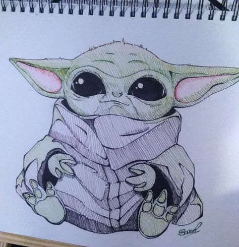 Cool Drawings Tumblr, Baby Yoda Drawing, Yoda Artwork, Star Wars Art Drawings, Yoda Drawing, Yoda Images, Sticker Tattoo, Tattoo Trend, Art Painting Tools