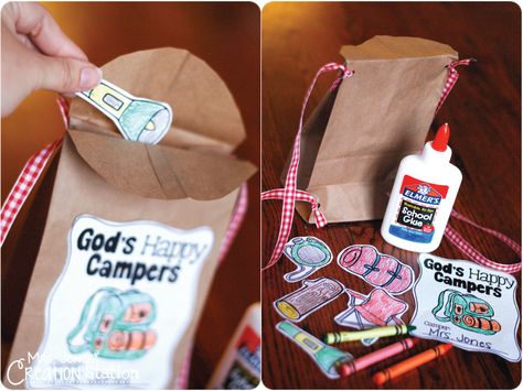 This week I am sharing some fun activities from my God’s Happy Campers unit that teaches little learners the story of the Good Samaritan.  Let’s begin with the lesson’s craft…  For this Bible lesson we prepared our craft at the beginning of the class.  Every camper made a backpack and filled it with supplies to … Camp Out Day Kindergarten, Vacation Bible School Crafts For Kids, Camping Tent Craft Preschool, Camping Vacation Bible School, Camp Out Vbs, Camping Vbs, Camping Preschool, Fun Camp, Camp Vbs