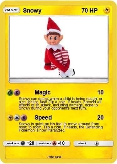 Elf Pokemon Card, Elf On The Shelf Pokemon Cards, Elf On The Shelf Pokemon, Diy Pokemon Cards, Pokemon Sun And Moon, Christmas Coloring Sheets, Awesome Elf On The Shelf Ideas, Elf Activities, Elf Antics