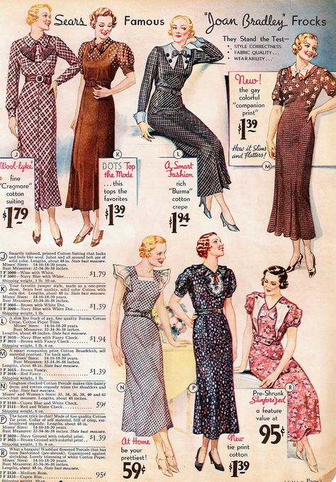 Clothing : Swing Fashionista 1930s Sears Catalog, 1934 Fashion, Vintage Catalog, Vintage Fashion 1930s, 1930's Fashion, Sears Catalog, 30s Fashion, Clothing Catalog, 1930s Fashion