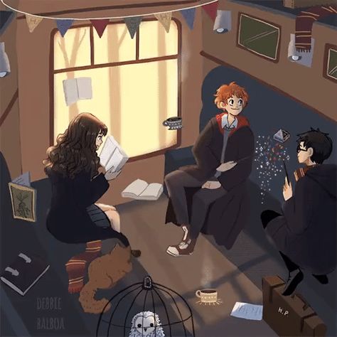 Fanart Harry Potter, Harry Potter Illustrations, Buku Harry Potter, Images Harry Potter, Harry Potter Artwork, Harry Potter Comics, Harry Potter Gif, Golden Trio, Harry Potter Drawings