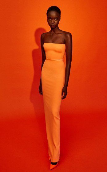 Strapless Column Dress, Alex Perry Gown, Moda Operandi Gown, Orange Dress Outfit Wedding, Red And Orange Dress, Orange Dress Outfit, Summer Sorbet, Wedding Orange, Outfit Wedding