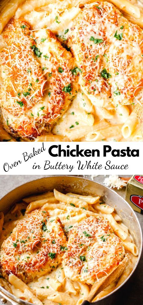 Baked Chicken Pasta, Baked Chicken Pasta Recipes, Creamy Pasta Bake, Easy Oven Baked Chicken, Resep Pasta, White Sauce Recipes, White Sauce Pasta, Chicken Pasta Bake, Oven Chicken