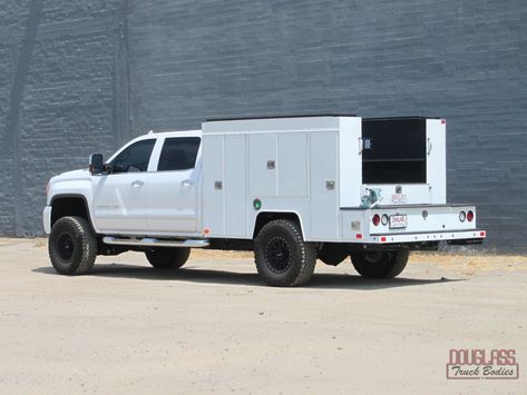 D Series Douglass 8' Service Body - Douglass Truck Bodies Custom Service Truck, Service Truck Organization, Gmc 3500 Denali, Utility Truck Beds, Chase Truck, Mechanics Service Truck, Work Truck Storage, Utility Bed, Truck Canopy