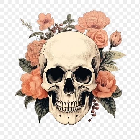 Skull Aesthetic, Aesthetic Skull, Flower Sketch, Skull Flower, Skull Png, Png Background, Flower Sketches, Flower Skull, Free Design Resources