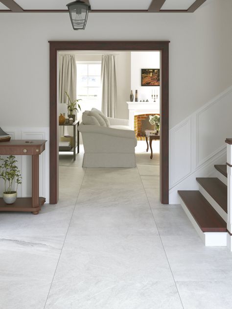 Tiles For Living Room Floor In Uk, White Floor Hallway, Sitting Room Floor Tiles Ideas, Hallway Tiles Floor Entryway Modern, Sitting Room Flooring Ideas, Entrance Hall Tiles Flooring Ideas, Entrance Hall Tiles, Tiles For Living Room Floor Indian, Tile Floors Living Room