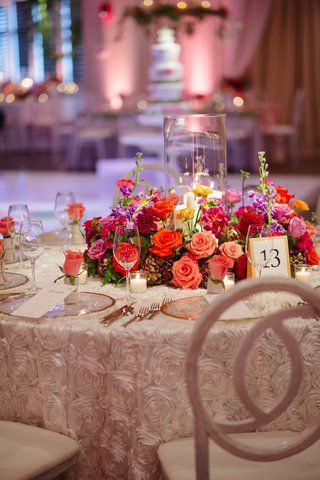 Traditional Ceremony + Vibrant Reception Inspired by a Garden Party - Inside Weddings Round Wedding Tables, Wildflower Wedding Theme, Bright Wedding Colors, Mexican Themed Weddings, Hacienda Wedding, Round Table Decor, Inside Weddings, Boda Mexicana, Bright Wedding