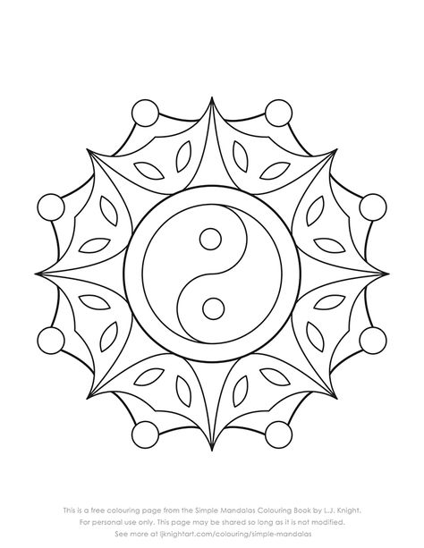 Free Simple Yin Yang Mandala Colouring Page Simple Mandalas, Yin Yang Mandala, Simple Mandala Design, Easy Mandala, Unitarian Universalist, Mandala Animal, Easy Mandala Drawing, Design Mandala, Mandalas Painting