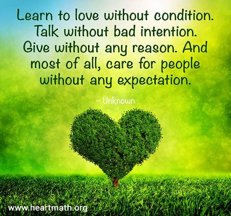 Learn to love without condition. Talk without bad intention. Give without any reason. And most of all, care for people without any expectation. Love Without Condition Quotes, Love Without Expectation, Intention Quotes, Tiny Buddha, Bad Intentions, Love Your Neighbour, A Course In Miracles, Life Quotes Love, Green Heart