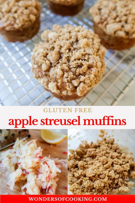 Gluten Free Apple Muffins With Streusel - Wonders Of Cooking Gluten Free Apple Streusel Muffins, Gf Apple Muffins, Apple Muffins Gluten Free, Gluten Free Apple Cinnamon Muffins, Apple Oat Muffins, Apple Crumb Muffins, Gluten Free Apple Muffins, Gluten Free Apple Recipes, Gluten Free Apple Crumble