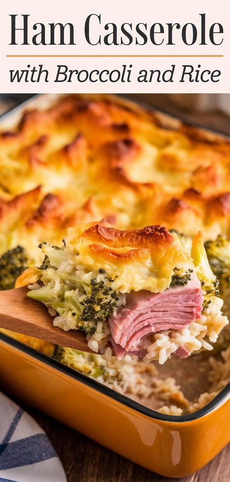 Ham Casserole with Broccoli and Rice: a hearty, comforting dish perfect for using up leftover ham! Cheesy, flavorful, and loaded with tender broccoli and rice—an easy weeknight dinner. Ham Dinners Easy, Recipes For Ham Leftovers, Ham Rice Broccoli Casserole, Ham Casseroles For Dinner, Broccoli Ham Cheese Casserole, Ham And Rice Recipes, Casseroles With Ham, Ham Casserole Recipes Leftover, Ham Casserole Recipes Easy