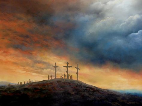 Calvary by James Martin. Christian art Tattoo Christian, Christian Drawings, Christian Scriptures, Super Tattoo, Cross Pictures, Wooden Crosses, Jesus Christ Art, Christian Artwork, James Martin