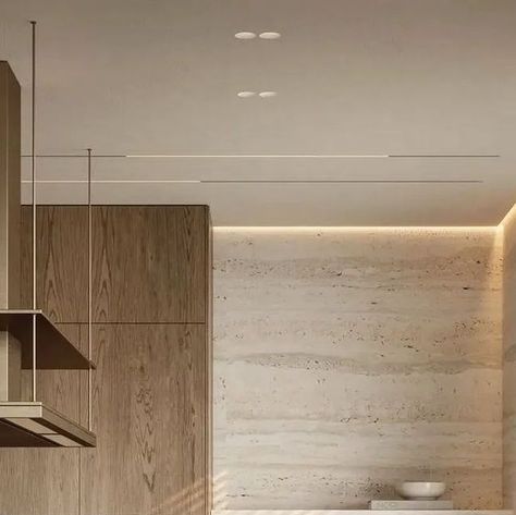 Modern Travertine Kitchen, Travertine And Wood, Minimalistic Interior Design, Minimalistic Interior, Chalet Design, Instagram Kitchen, Minimalist Interior Design, Wood Interiors, Minimalist Interior