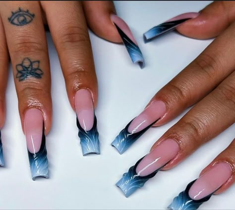 Unique Acrylic Nail Designs, Acrylic Nail Designs Coffin, Long Acrylic Nail Designs, Airbrush Nails, Cute Acrylic Nail Designs, French Acrylic Nails, Dope Nail Designs, Blue Nail Designs, Unique Acrylic Nails