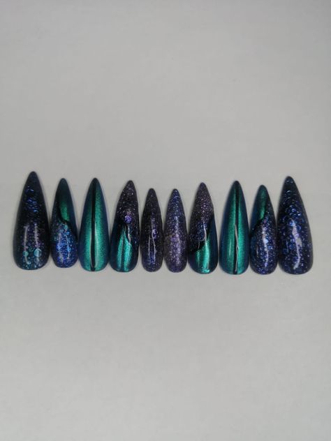 Teal And Purple Nail Ideas, Teal Purple Nails, Purple Nail Ideas, Witchy Nails, Ombré Nails, Purple Nail, Purple Teal, Purple Nails, Dark Teal