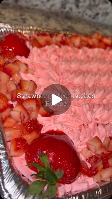 Jesslyn Mata🌸 on Instagram: "A cake you must try!!!🍓😮‍💨  **Strawberry Tres Leches Cake😍🍓**  #explore #trending #viral #reels #contentcreator #tresleches #cake #treslechescake #treslechespastel #reels #fy #easyrecipes" Strawberry Cake Tres Leches, Strawberry Leches Cake, Strawberry 3 Leches Cake, Strawberry Tree Leches Cake, Strawberry Tres Leches Cake Recipe, Tres Leches Cake Recipe Authentic, Strawberry Tres Leches Cake, Strawberry Tres Leches, Tres Leches Recipe