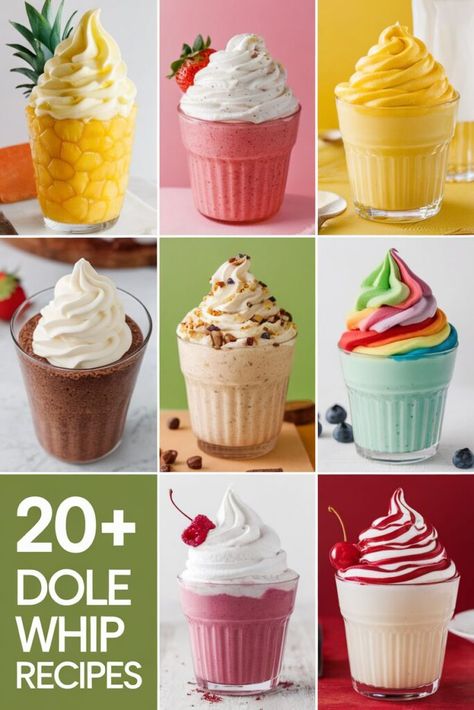 Dole Whip recipes are a delicious and refreshing way to enjoy a frozen treat. These vegan desserts are perfect for those who want to indulge without feeling guilty. With a variety of flavors and toppings. there's a Dole Whip recipe for everyone to enjoy. https://foodeau.com/dole-whip-recipes/ Orange Dole Whip Recipe, Cherry Dole Whip Recipe, Whipped Koolaid, Dole Whip Recipes, Dole Whip Disney Recipe, Strawberry Dole Whip Recipe, Disney Dole Whip Recipe, Whipped Drinks, Strawberry Dole Whip