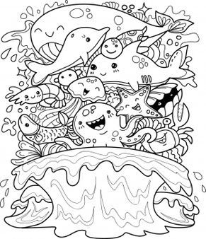 Kawaii Line Art, Line Drawing Animal, Doodle Kawaii, Animals Doodle, Wedding Chair Decorations, Underwater Animals, Animal Doodles, Doodle Style, Graphic Editing