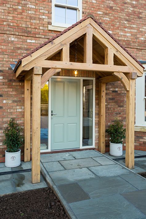 Oak 4 post porch creates perfect welcome Farm Porch, Front Porch Pergola, Oak Porch, Porch Extension, Porch Canopy, Porch Kits, Traditional Porch, House Front Porch, Porch Remodel